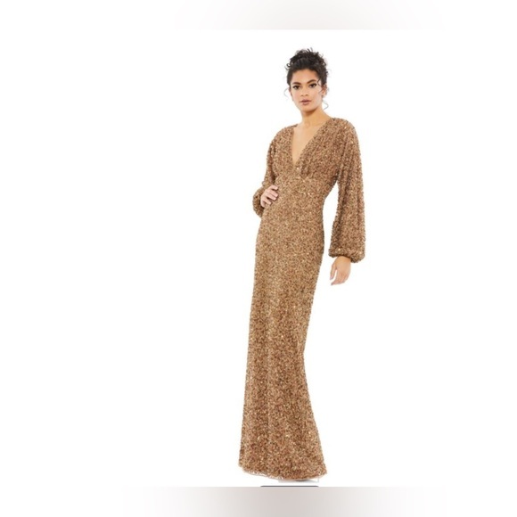 Mac Duggal - Bishop Sleeve Embellished Sequin Gown - NEW - Picture 1 of 4